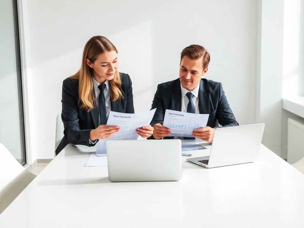 Two business professionals reviewing bridge funding paperwork