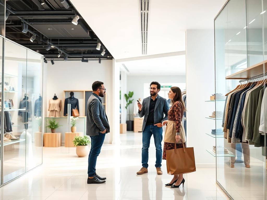Retail store owner serving a customer in a newly expanded location